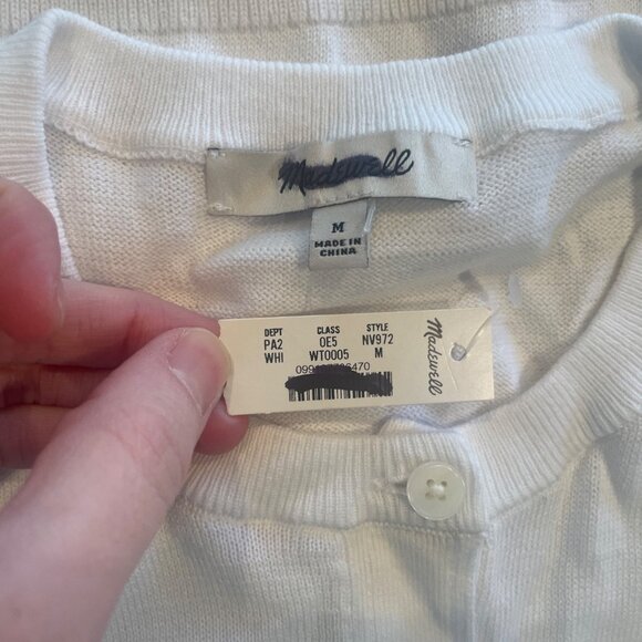 NWT Madewell Women's Sz M White Crewneck Cardigan in 100% Cotton Slim NV972 - Picture 3 of 12
